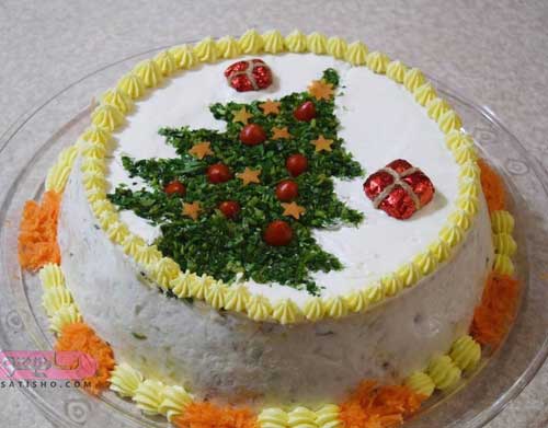 نمونه های جدید تزیین سالاد الویه به صورت کیک خلاقانه