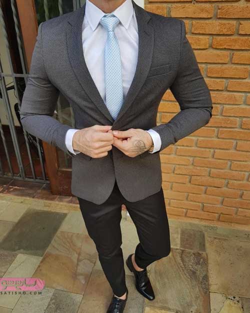کت و شلوار مردانه اسپرت خاکستری رنگ همراه با شلوار مشکی