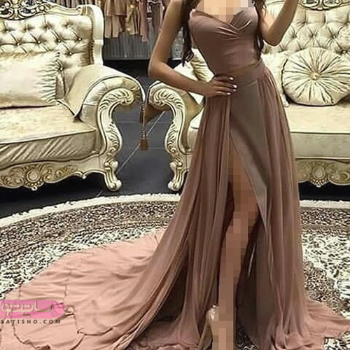 مدل لباس مجلسی بلند زیبا حریر رنگ تیره
