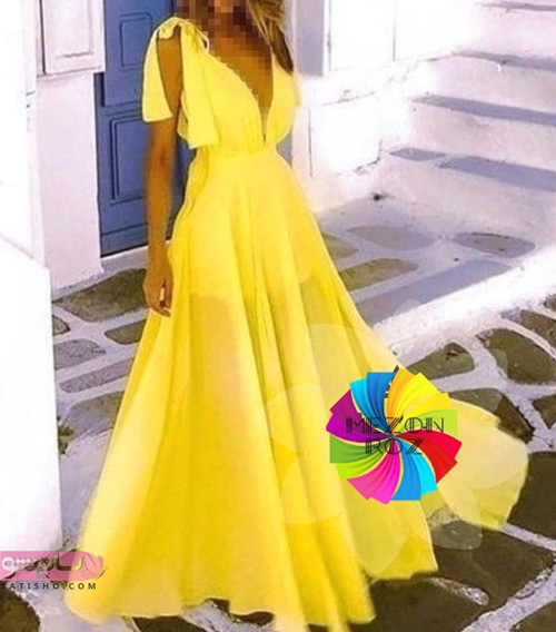 عکس مدل لباس مجلسی زیبا زرد رنگ