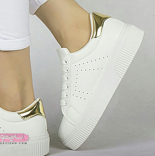 عکس مدل های جدید کفش اسپرت دخترانه سفید طلایی 
