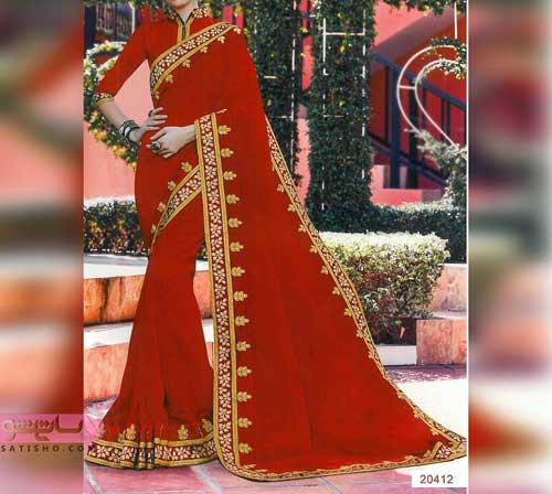 انواع مدل لباس هندی قرمز رنگ کار شده با رنگ طلایی