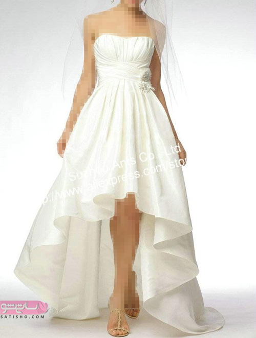 عکس از مدل لباس مجلسی کوتاه ساتن دکلته سفید