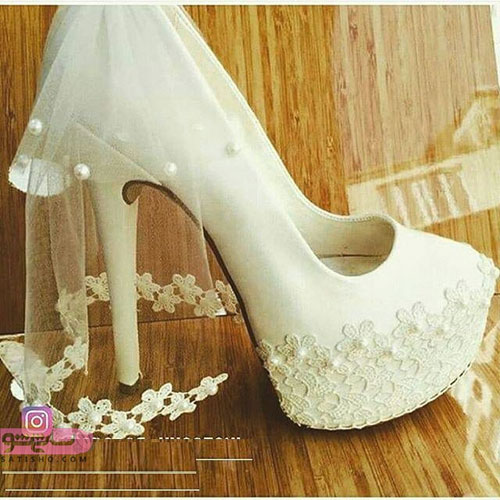 جدیدترین کفش عروس لژدار ست با تور