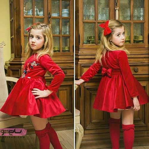 لباس پرنسسی مخمل قرمز رنگ بچه گانه دختر