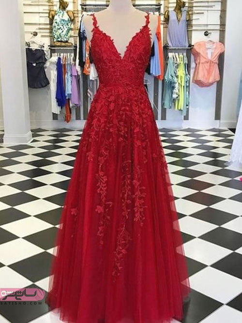 لباس گیپوری لباس شب قرمز رنگ