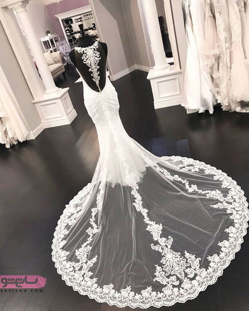 مدل لباس عروس دکلته بدون بند و آستین