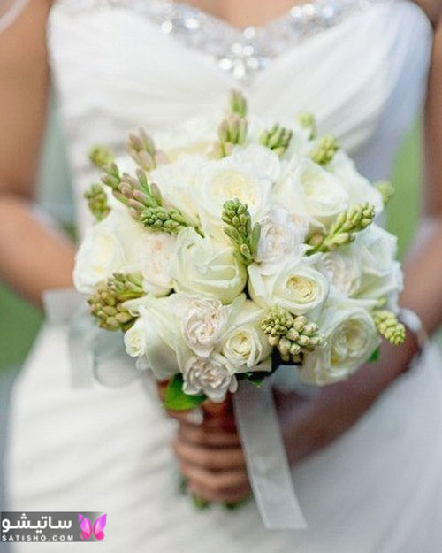 دسته گل عروسی سفید بسیار شیک و خوشگل
