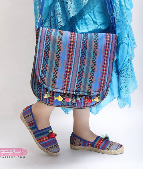 کیف و کفش ست دانشجویی دخترانه با طرح سنتی