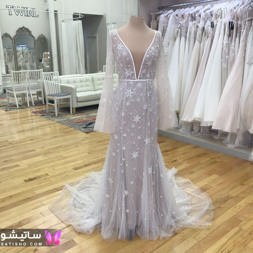 لباس عروس شیک و خاص یقه دلبری لباس عروس شیک و خاص یقه دلبری