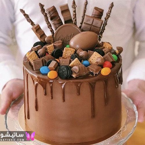 کیک تولد تزیین شده با شکلات