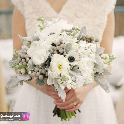 مدل دسته گل طبیعی سفید برای عروس