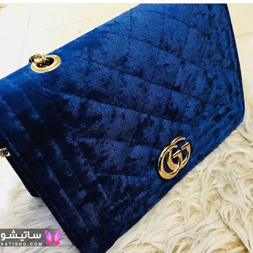 مدل کیف زنانه مخمل آبی رنگ