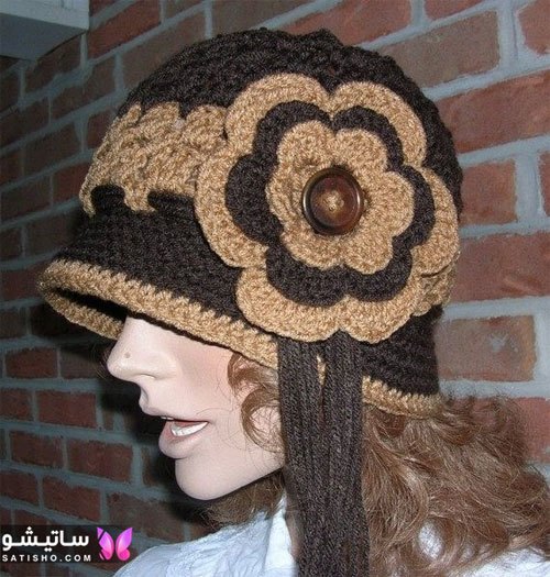 کلاه بافتنی زنانه با گل برجسته