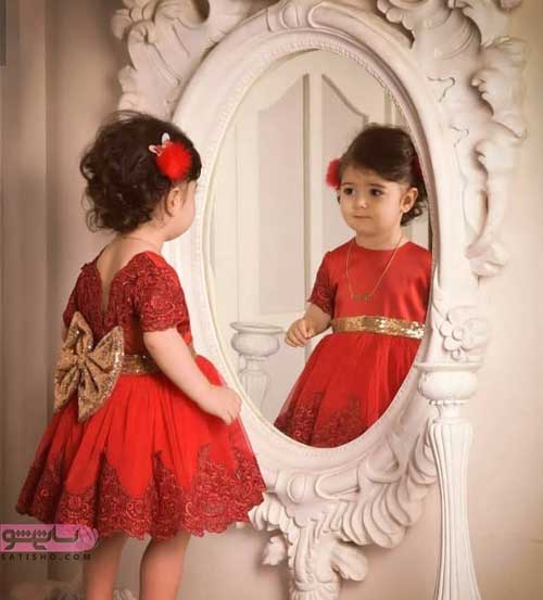 مدل لباس مجلسی دخترانه گیپور قرمز 