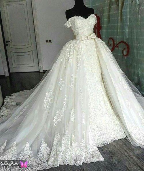 لباس عروس دامن پفی مدل دکلته