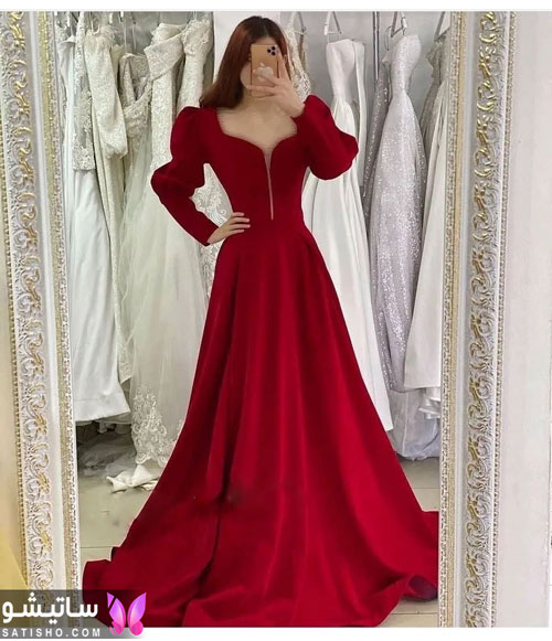 لباس مجلسی قرمز بلند آستین دار
