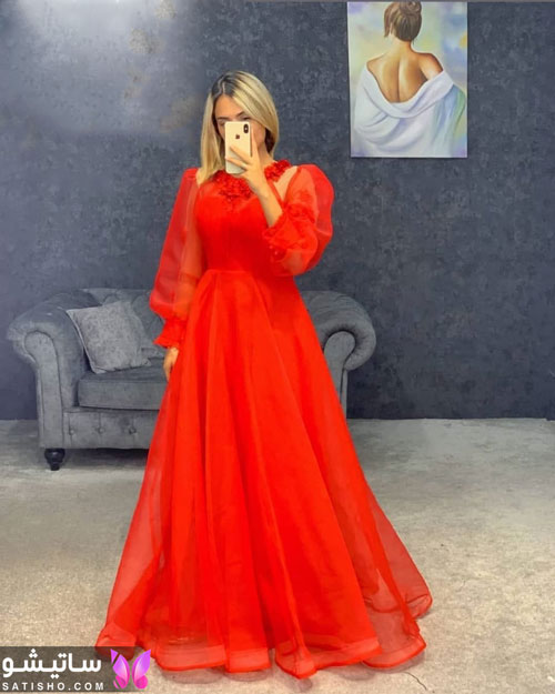 مدل لباس مجلسی بلند قرمز رنگ