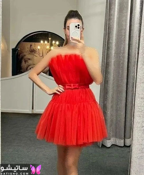 لباس مجلسی قرمز کوتاه دخترانه