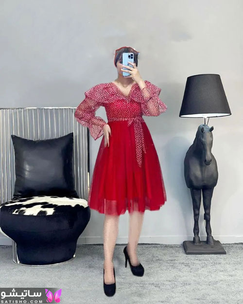 مدل لباس مجلسی قرمز دامنی