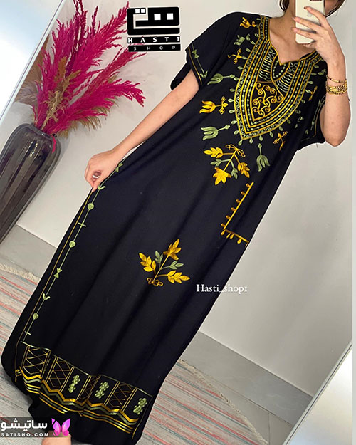 مدل لباس عربی جدید مشکی و طلایی بلند