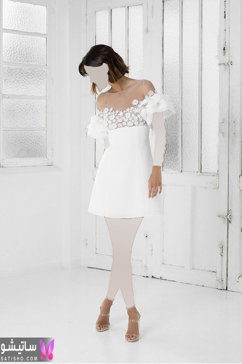 مدل لباس مجلسی سفید با گیپور 