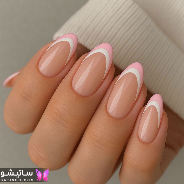 طرح ناخن نود با فرنچ صورتی طرح ناخن نود با فرنچ صورتی